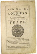 Protectoral Ordinance of 2nd September 1654 allowing former Parliamentary soldiers to practise a trade. This Ordinance was issued the day before the first meeting of the Protectoral Parliament.